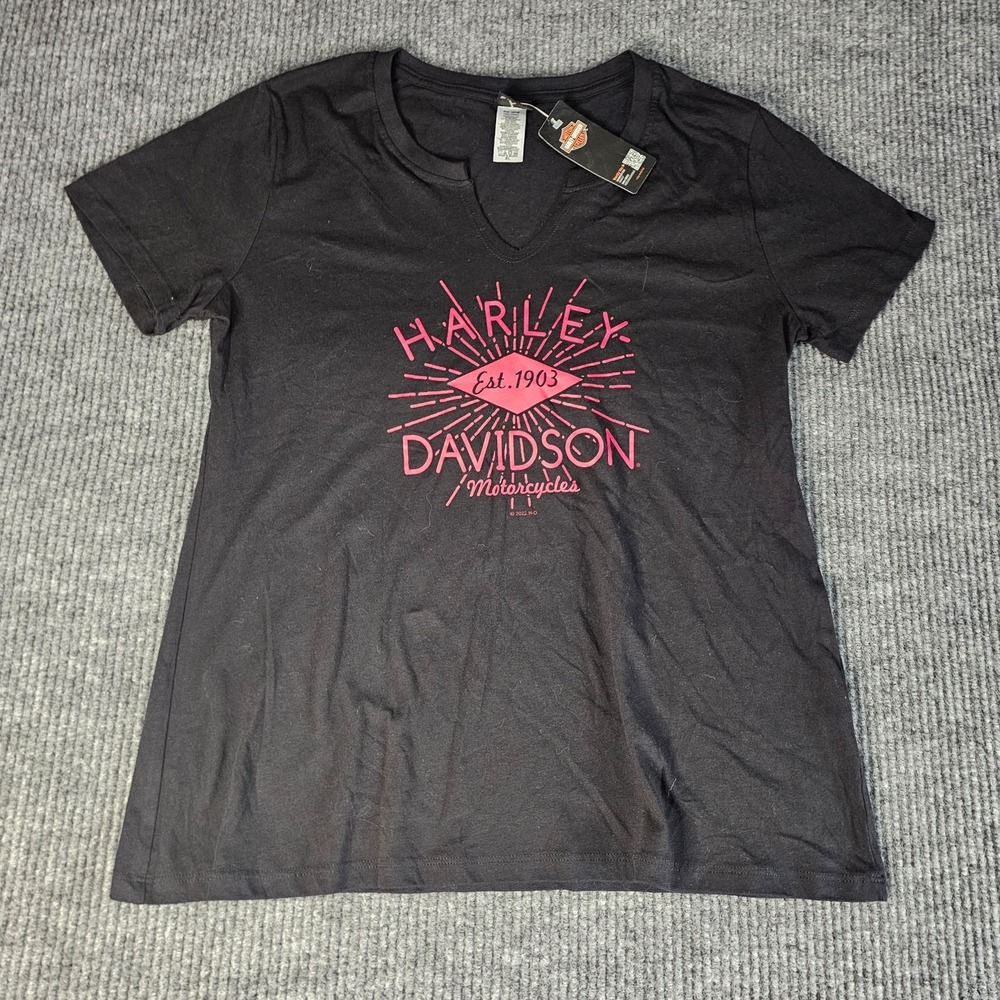 Harley Davidson Shirt Womens XL Black Est 1903 Graphic Motorcycles Tee